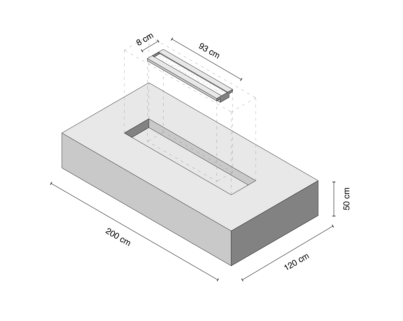 Mesa de centro de microcemento 200x120 con quemador de Bioetanol