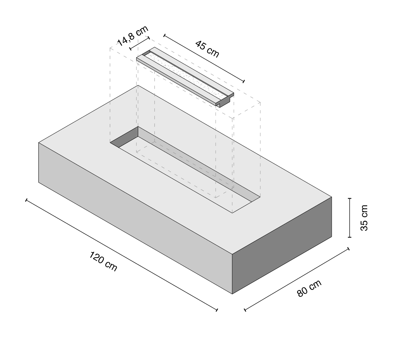 Mesa de centro de microcemento 120x80 con quemador de Bioetanol
