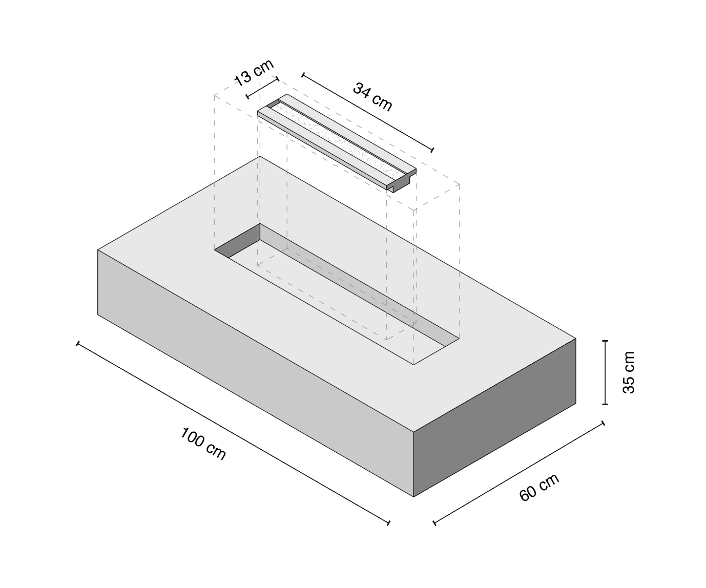 Mesa de centro de microcemento 100X60 con quemador de Bioetanol
