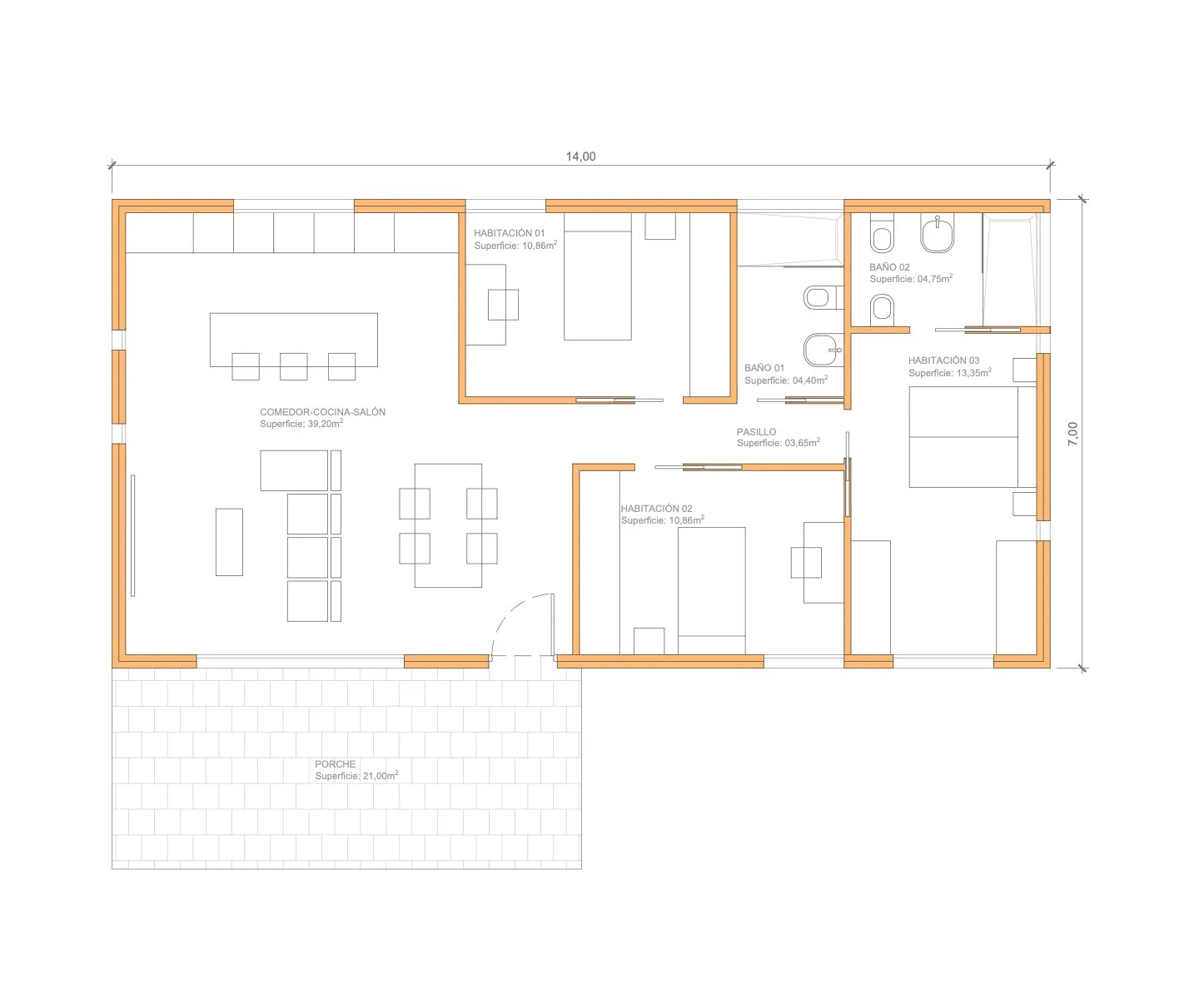 Plano de la vivienda Formentera, 98 m²