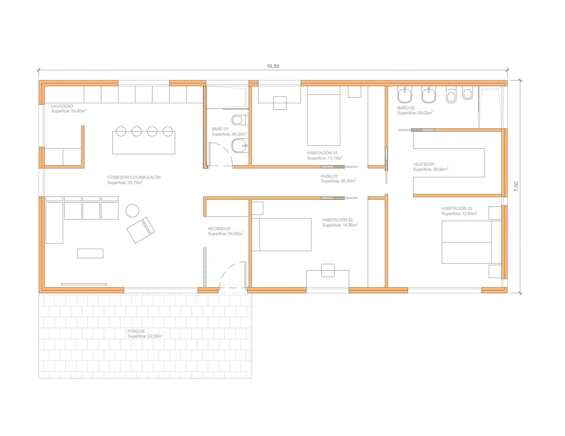 Plano de la vivienda Formentera, 124 m²